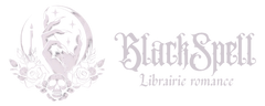 illustration logo blackspell main dans croissant de lune bordé par frise rose et crane + logo nom boutique horizontal