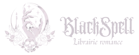 illustration logo blackspell main dans croissant de lune bordé par frise rose et crane + logo nom boutique horizontal
