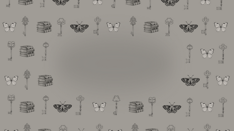 banniere fond gris alternace papillons, clés, et pile livre style vintage